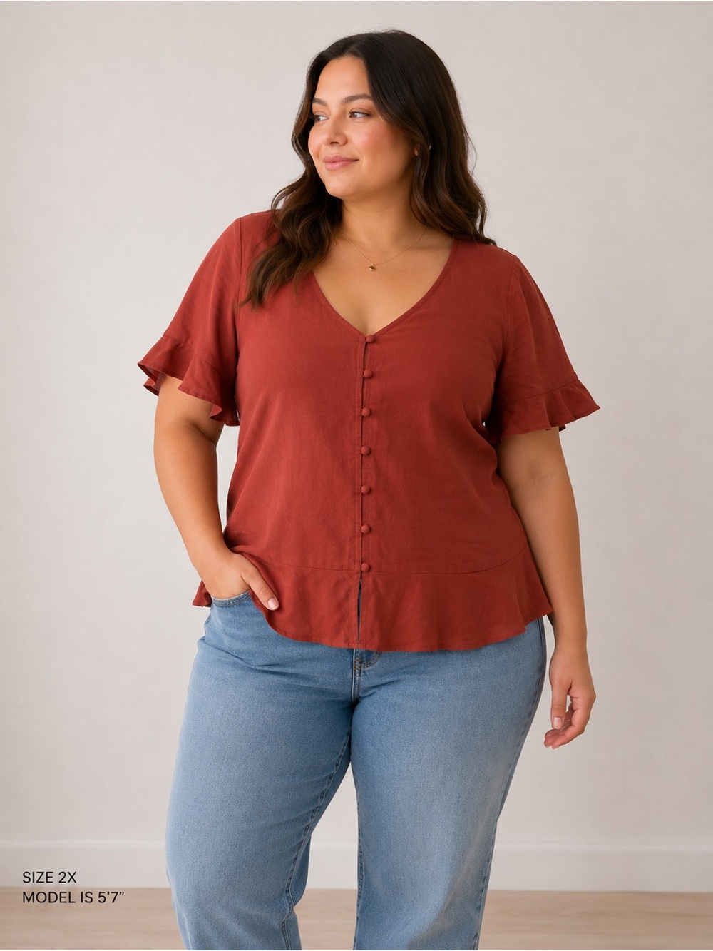 Torrid Harper Terracotta Chiffon V-Neck Button Popover Blouse Top Size 2 2X 18 2